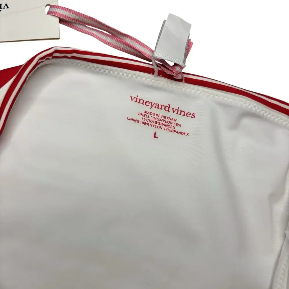 Vineyard Vines Ultra high-waisted red white stripe bikini bottom NEW Size Large